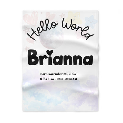 Personalized Baby Birth Stats Blanket – “Hello World” Newborn Keepsake with Name, Date, Weight & Time | Custom Baby Shower Gift