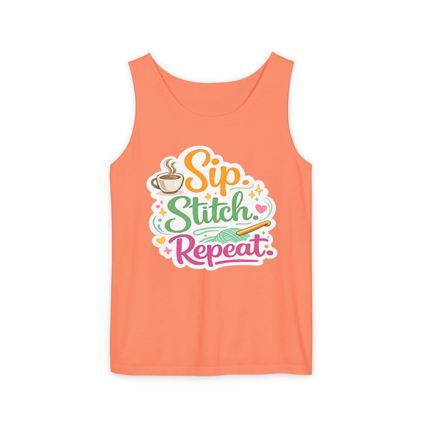 Sip. Stitch. Repeat.™ Tank Top – Crochet & Knitting Tank | Coffee Lover Craft Shirt