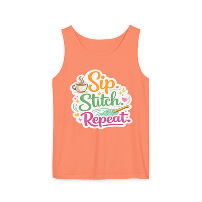 Sip. Stitch. Repeat.™ Tank Top – Crochet & Knitting Tank | Coffee Lover Craft Shirt