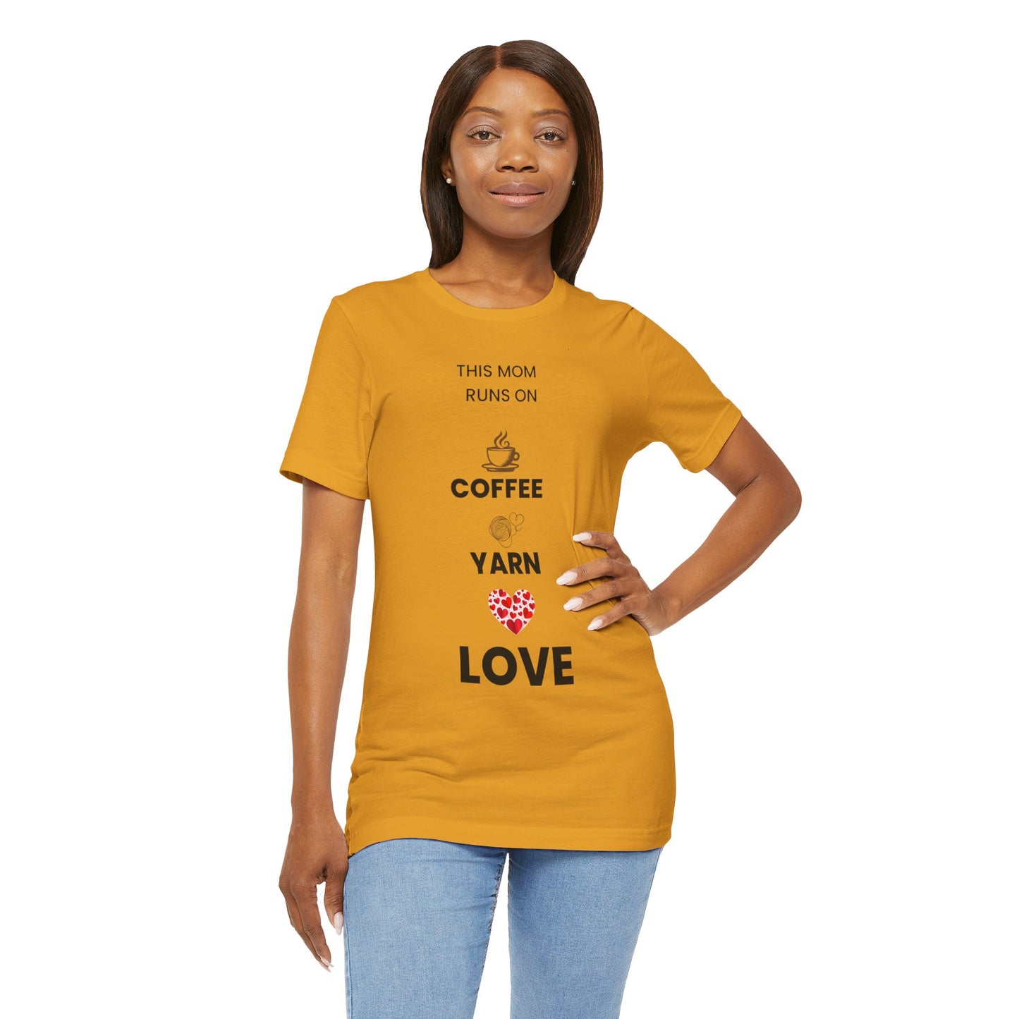Coffee Yarn Love T-Shirt – This Mom Runs on Coffee & Yarn Tee, Crochet Lover Gift, Knitting Mom Shirt, Mother Grandma Aunt Gift Idea