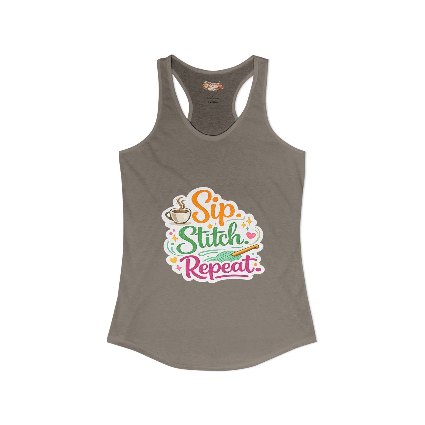 Sip. Stitch. Repeat.™ Racerback Tank – Crochet Lover Coffee Craft Tank Top | Cozy Yarn Lover Gift