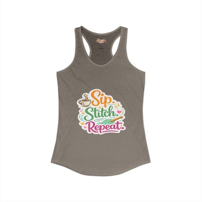 Sip. Stitch. Repeat.™ Racerback Tank – Crochet Lover Coffee Craft Tank Top | Cozy Yarn Lover Gift