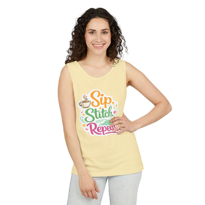 Sip. Stitch. Repeat.™ Tank Top – Crochet & Knitting Tank | Coffee Lover Craft Shirt