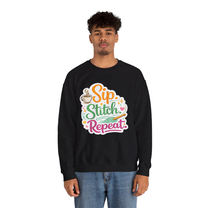 Sip. Stitch. Repeat.™ Sweatshirt — Cozy Maker Crewneck
