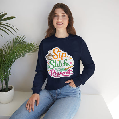 Sip. Stitch. Repeat.™ Sweatshirt — Cozy Maker Crewneck