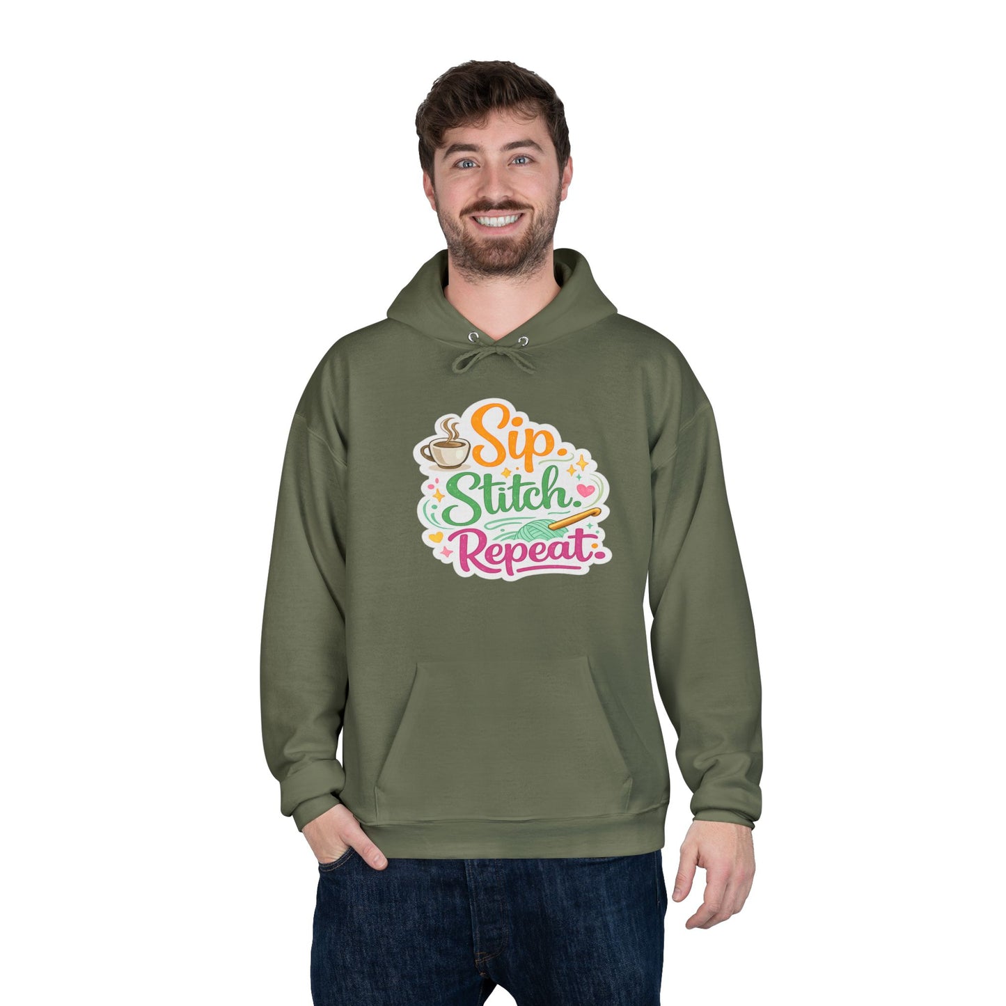Sip. Stitch. Repeat.™ Hoodie – Cozy Crochet & Coffee Pullover for Makers | Yarn Lover Craft Hoodie