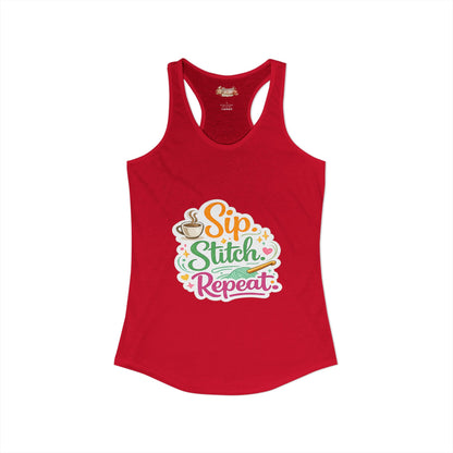 Sip. Stitch. Repeat.™ Racerback Tank – Crochet Lover Coffee Craft Tank Top | Cozy Yarn Lover Gift
