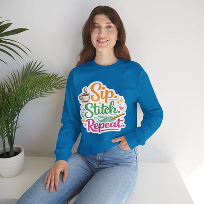 Sip. Stitch. Repeat.™ Sweatshirt — Cozy Maker Crewneck
