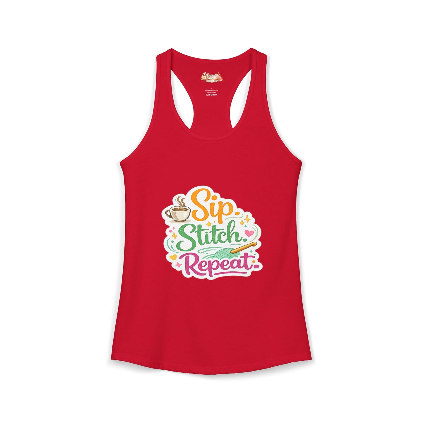 Sip. Stitch. Repeat.™ Racerback Tank – Crochet Lover Coffee Craft Tank Top | Cozy Yarn Lover Gift
