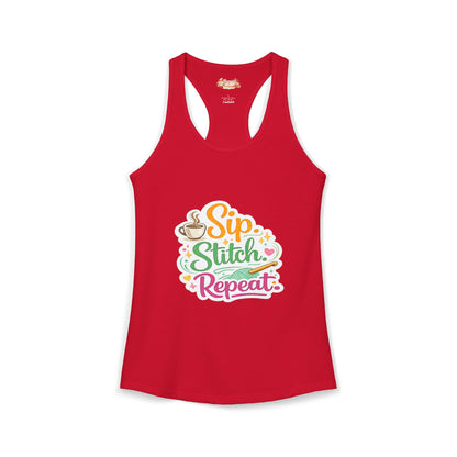 Sip. Stitch. Repeat.™ Racerback Tank – Crochet Lover Coffee Craft Tank Top | Cozy Yarn Lover Gift