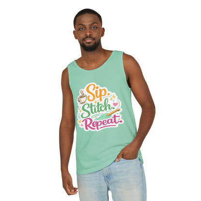 Sip. Stitch. Repeat.™ Tank Top – Crochet & Knitting Tank | Coffee Lover Craft Shirt