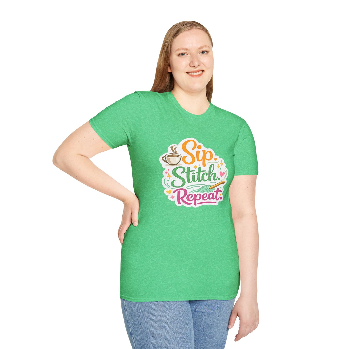 Sip. Stitch. Repeat.™ T-Shirt — Cute Crochet Knitting Crafter Tee