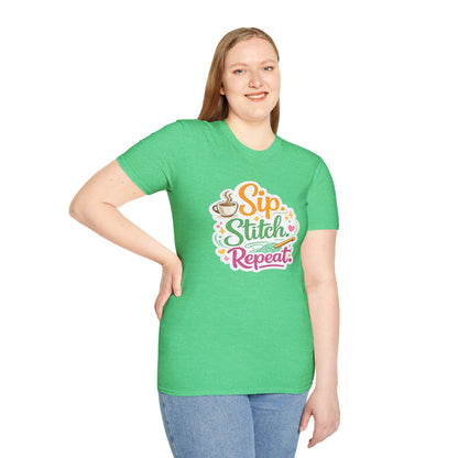 Sip. Stitch. Repeat.™ T-Shirt — Cute Crochet Knitting Crafter Tee