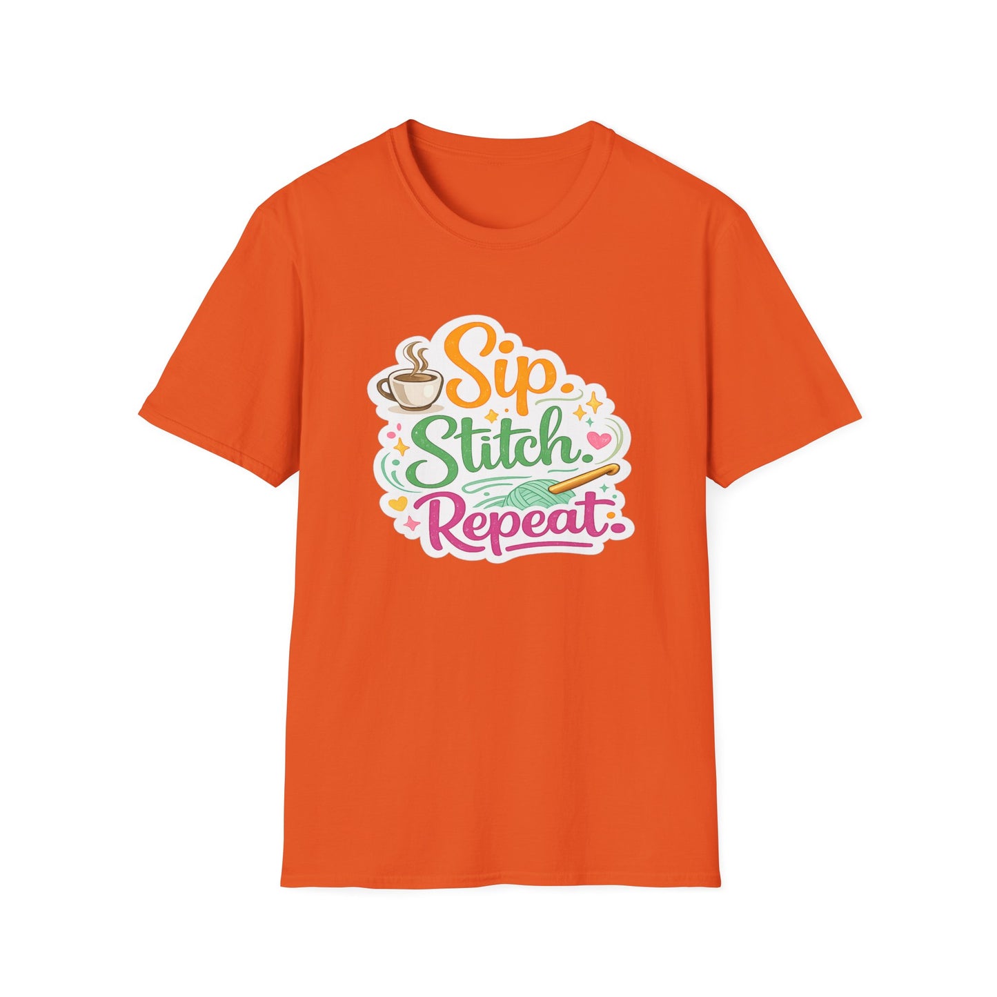 Sip. Stitch. Repeat.™ T-Shirt — Cute Crochet Knitting Crafter Tee