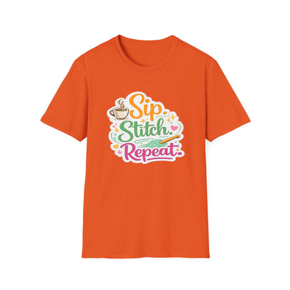 Sip. Stitch. Repeat.™ T-Shirt — Cute Crochet Knitting Crafter Tee