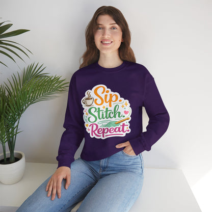 Sip. Stitch. Repeat.™ Sweatshirt — Cozy Maker Crewneck
