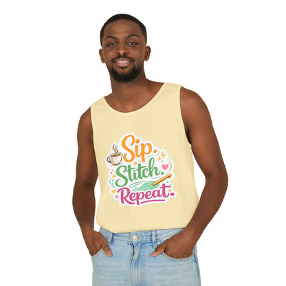 Sip. Stitch. Repeat.™ Tank Top – Crochet & Knitting Tank | Coffee Lover Craft Shirt