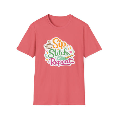 Sip. Stitch. Repeat.™ T-Shirt — Cute Crochet Knitting Crafter Tee