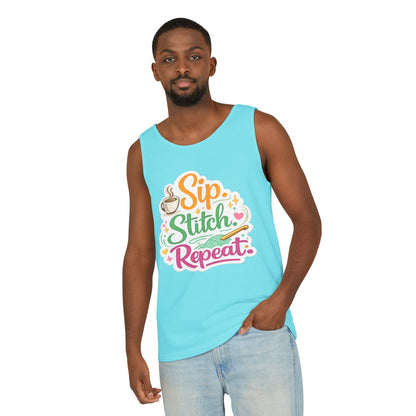 Sip. Stitch. Repeat.™ Tank Top – Crochet & Knitting Tank | Coffee Lover Craft Shirt