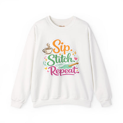 Sip. Stitch. Repeat.™ Sweatshirt — Cozy Maker Crewneck