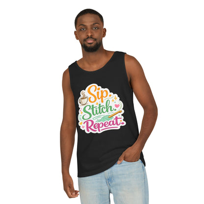 Sip. Stitch. Repeat.™ Tank Top – Crochet & Knitting Tank | Coffee Lover Craft Shirt