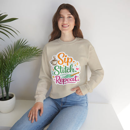 Sip. Stitch. Repeat.™ Sweatshirt — Cozy Maker Crewneck