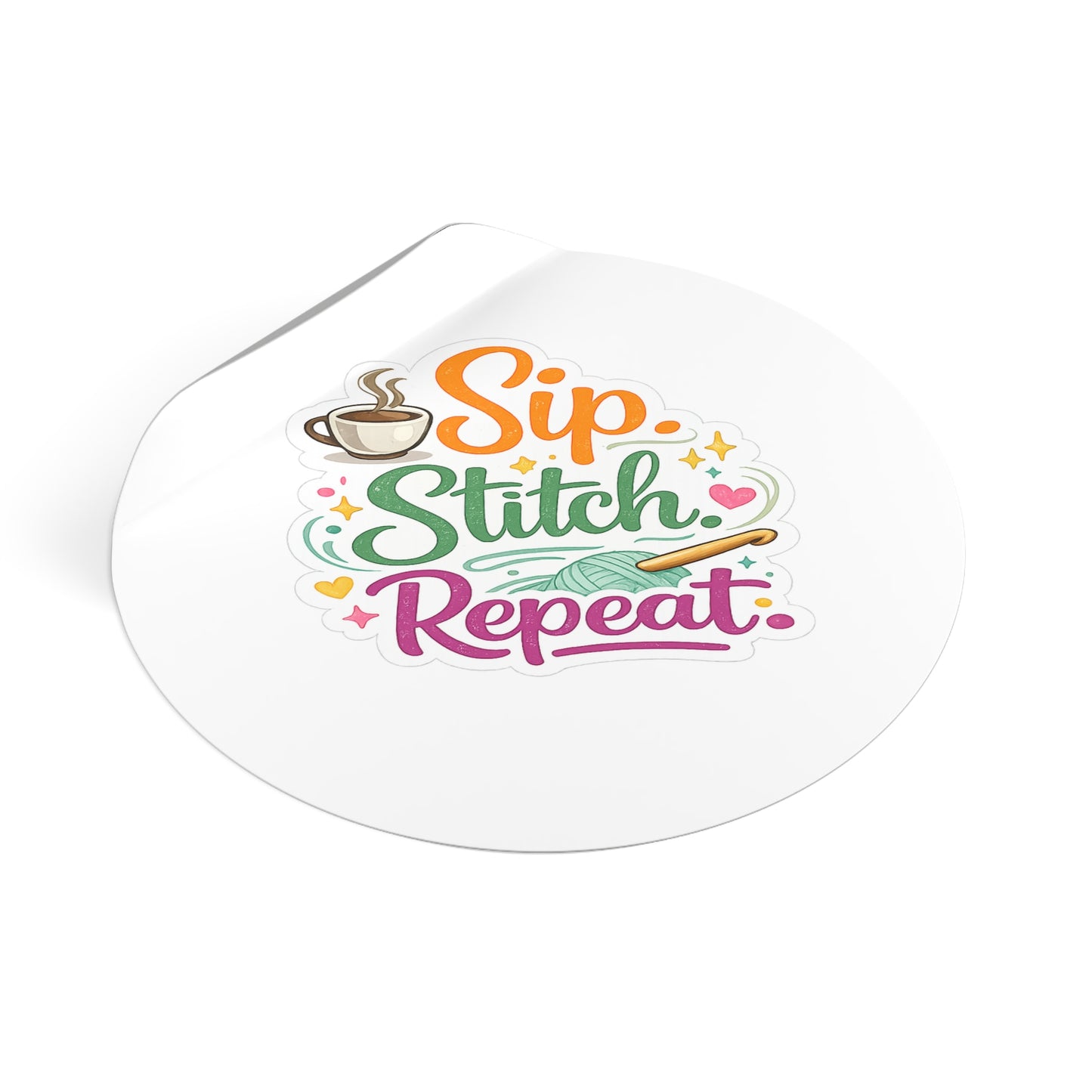 Sip. Stitch. Repeat.™ Crochet Sticker | Yarn & Coffee Vinyl Sticker | Crochet Lover Gift | Crafting Laptop Water Bottle Decal