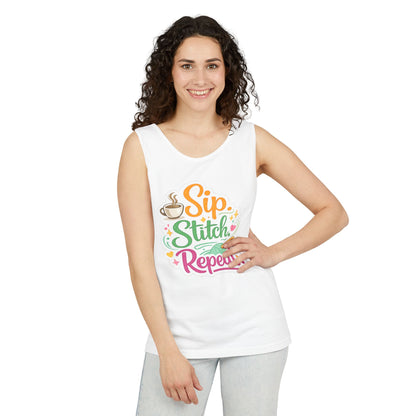 Sip. Stitch. Repeat.™ Tank Top – Crochet & Knitting Tank | Coffee Lover Craft Shirt