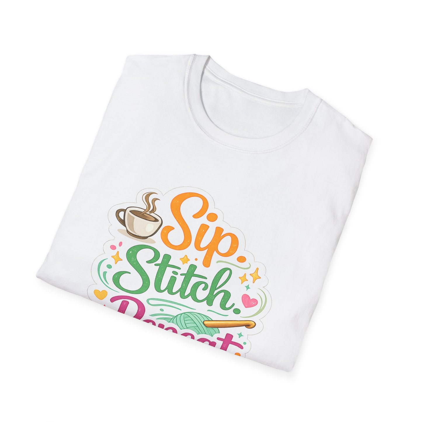 Sip. Stitch. Repeat.™ T-Shirt — Cute Crochet Knitting Crafter Tee