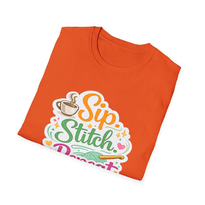 Sip. Stitch. Repeat.™ T-Shirt — Cute Crochet Knitting Crafter Tee
