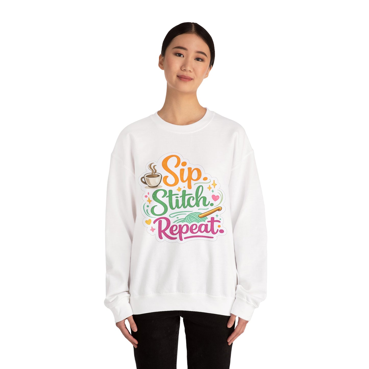 Sip. Stitch. Repeat.™ Sweatshirt — Cozy Maker Crewneck