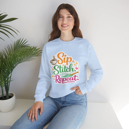 Sip. Stitch. Repeat.™ Sweatshirt — Cozy Maker Crewneck