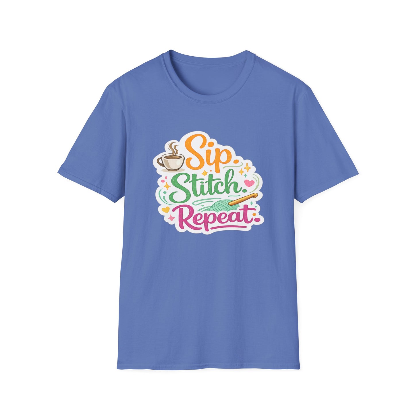 Sip. Stitch. Repeat.™ T-Shirt — Cute Crochet Knitting Crafter Tee