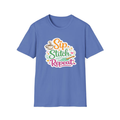 Sip. Stitch. Repeat.™ T-Shirt — Cute Crochet Knitting Crafter Tee