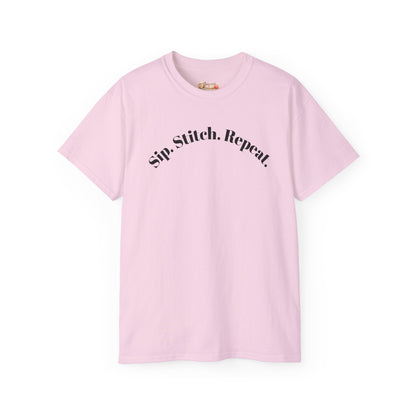 Sip. Stitch. Repeat.™ Shirt – Crochet & Knitting Lover Vintage Tee | Yarn Lover Gift | Cozy Crafter T-Shirt
