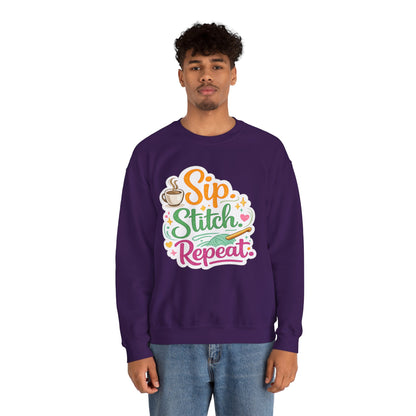 Sip. Stitch. Repeat.™ Sweatshirt — Cozy Maker Crewneck