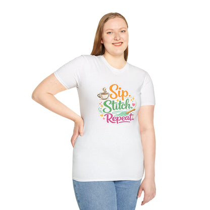Sip. Stitch. Repeat.™ T-Shirt — Cute Crochet Knitting Crafter Tee