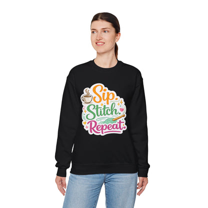 Sip. Stitch. Repeat.™ Sweatshirt — Cozy Maker Crewneck