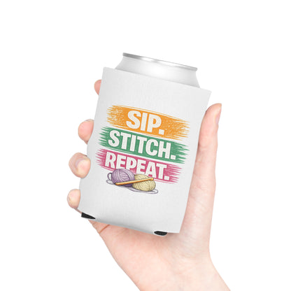 Sip Stitch Repeat™ Can Cooler – Crochet & Knitting Lover Drink Cozy for Craft Nights & Coffee Breaks