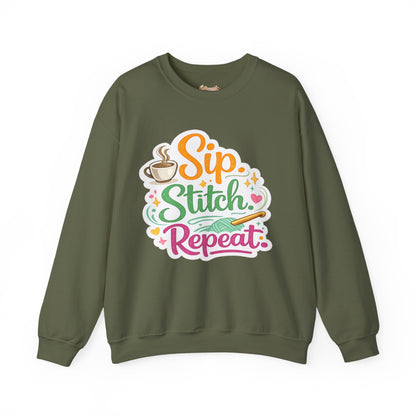 Sip. Stitch. Repeat.™ Sweatshirt — Cozy Maker Crewneck