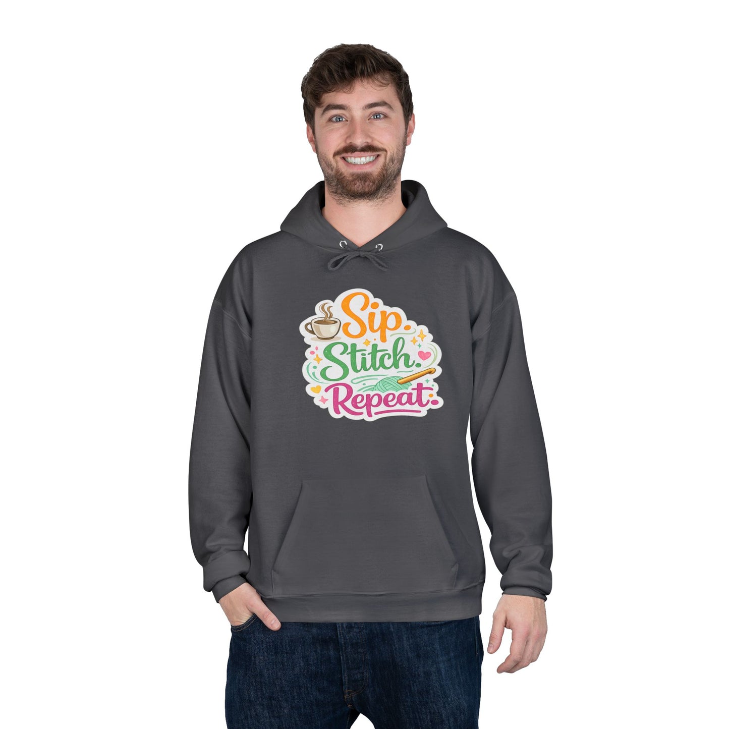 Sip. Stitch. Repeat.™ Hoodie – Cozy Crochet & Coffee Pullover for Makers | Yarn Lover Craft Hoodie