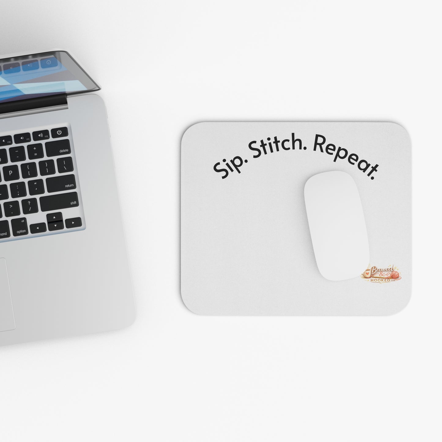 Sip. Stitch. Repeat.™ Mouse Pad – Crochet & Knitting Desk Accessory | Maker Workspace Mousepad