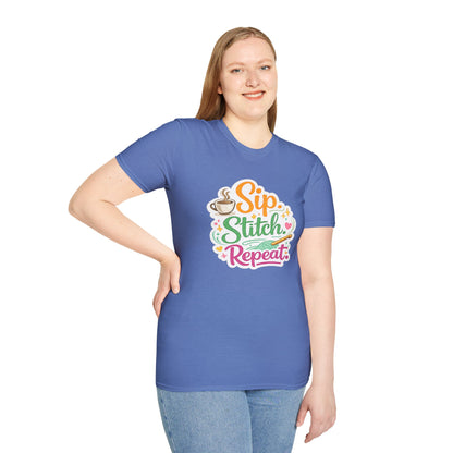Sip. Stitch. Repeat.™ T-Shirt — Cute Crochet Knitting Crafter Tee