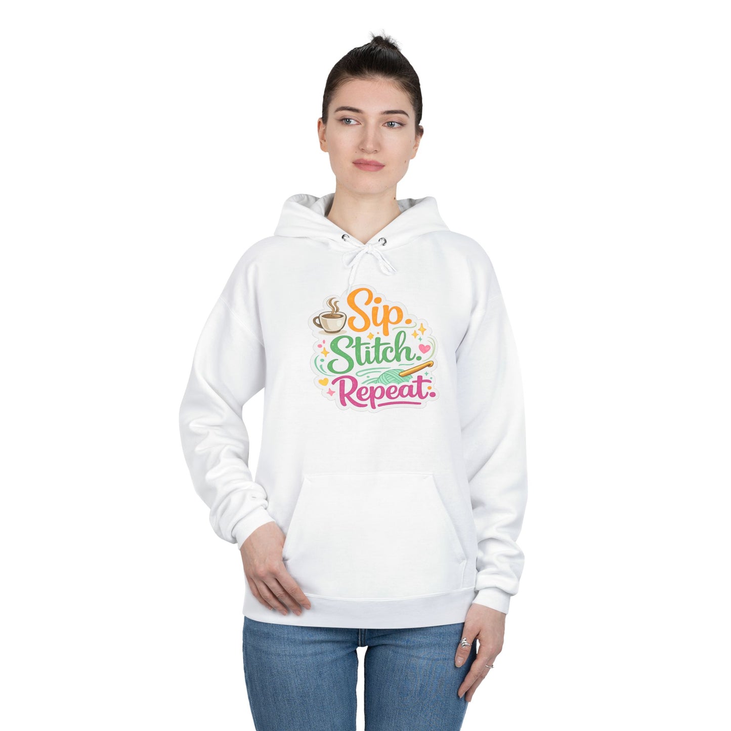 Sip. Stitch. Repeat.™ Hoodie – Cozy Crochet & Coffee Pullover for Makers | Yarn Lover Craft Hoodie