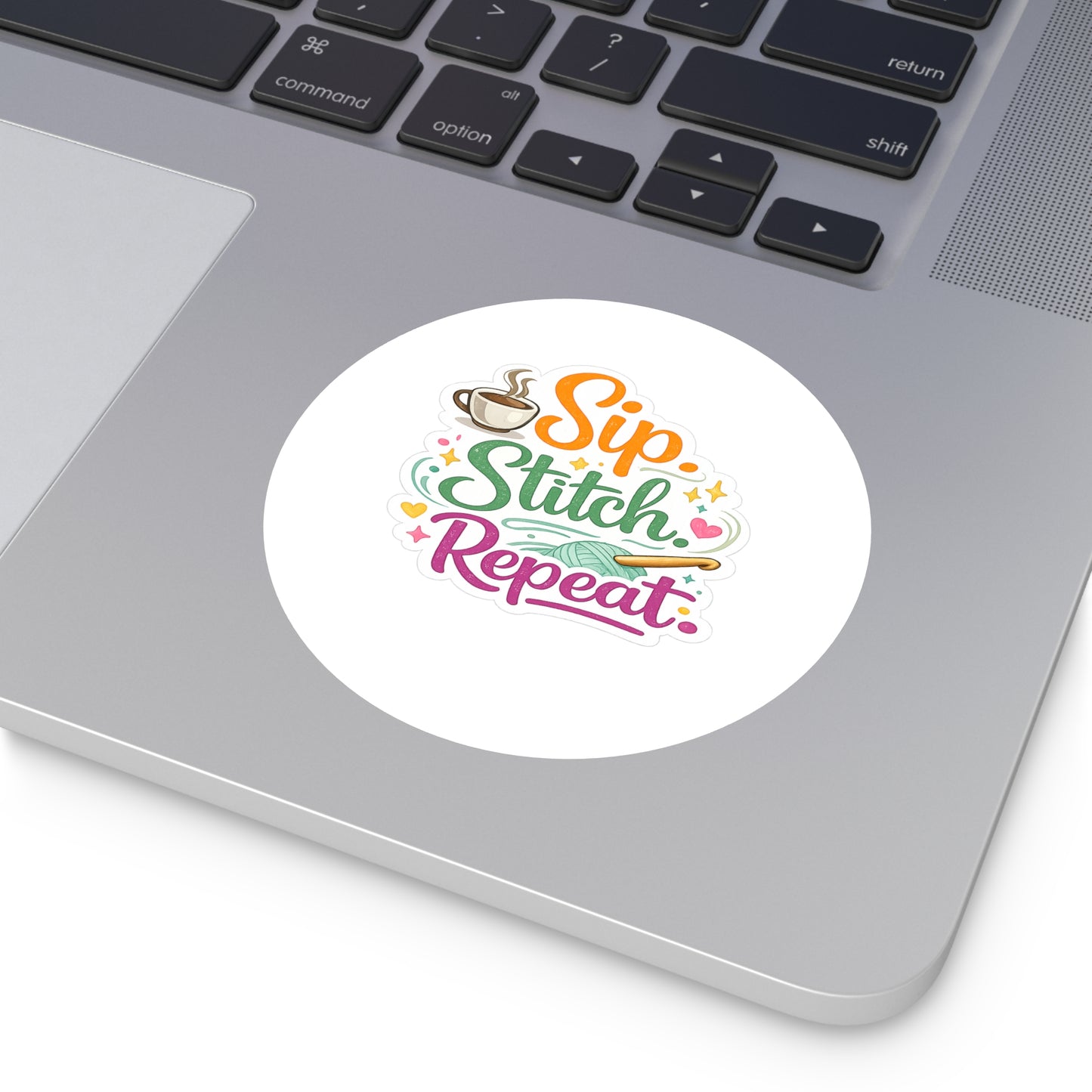 Sip. Stitch. Repeat.™ Crochet Sticker | Yarn & Coffee Vinyl Sticker | Crochet Lover Gift | Crafting Laptop Water Bottle Decal