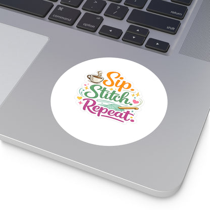 Sip. Stitch. Repeat.™ Crochet Sticker | Yarn & Coffee Vinyl Sticker | Crochet Lover Gift | Crafting Laptop Water Bottle Decal