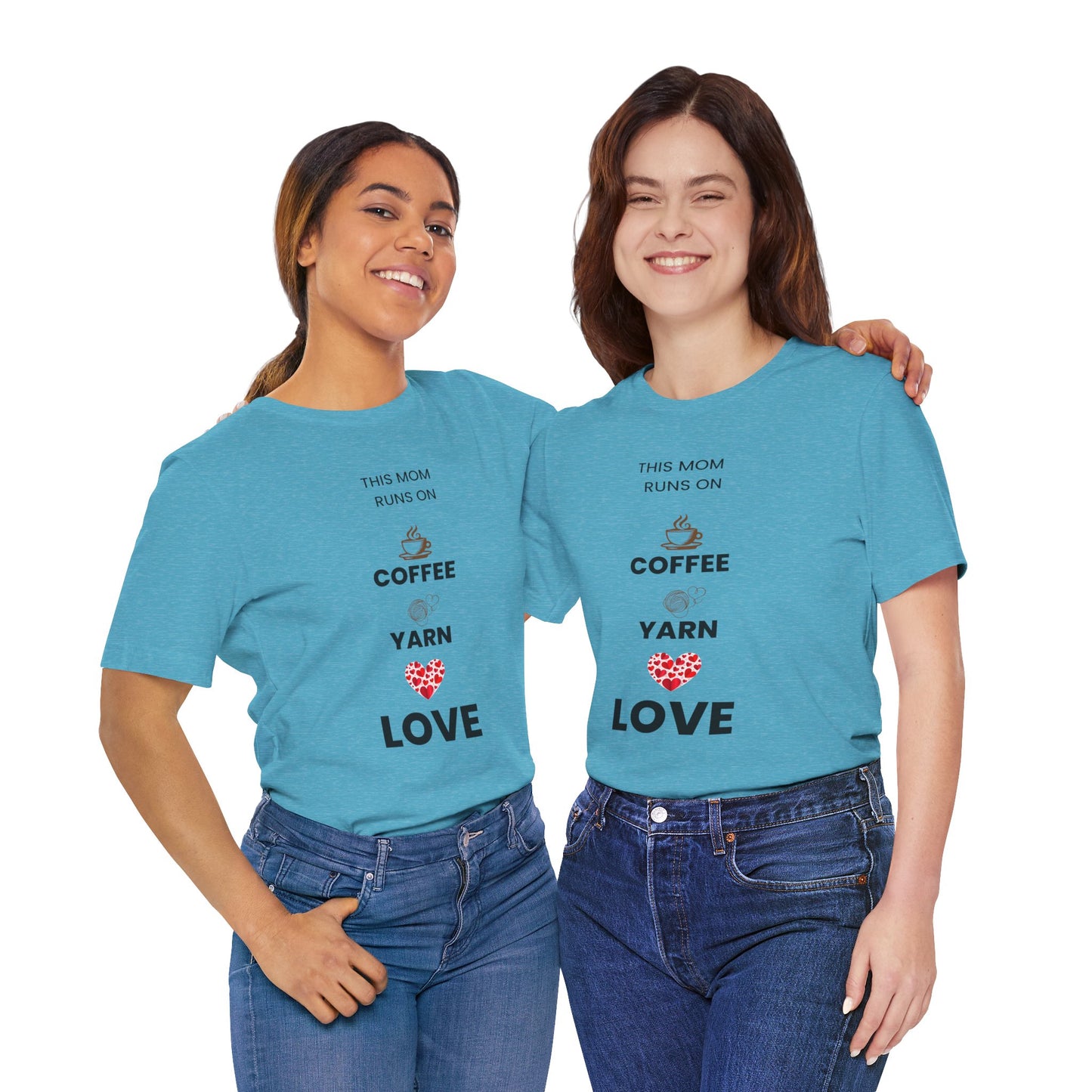 Coffee Yarn Love T-Shirt – This Mom Runs on Coffee & Yarn Tee, Crochet Lover Gift, Knitting Mom Shirt, Mother Grandma Aunt Gift Idea