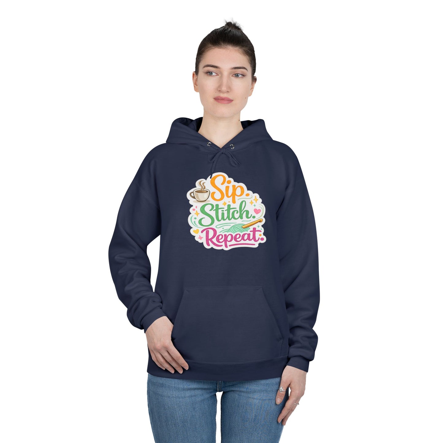 Sip. Stitch. Repeat.™ Hoodie – Cozy Crochet & Coffee Pullover for Makers | Yarn Lover Craft Hoodie