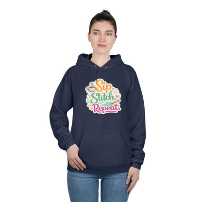 Sip. Stitch. Repeat.™ Hoodie – Cozy Crochet & Coffee Pullover for Makers | Yarn Lover Craft Hoodie