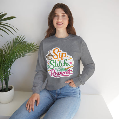Sip. Stitch. Repeat.™ Sweatshirt — Cozy Maker Crewneck